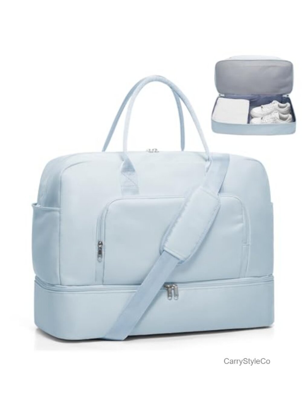 Travel Duffel Bag with Shoe Compartment, Nylon Weekender Overnight Carry On